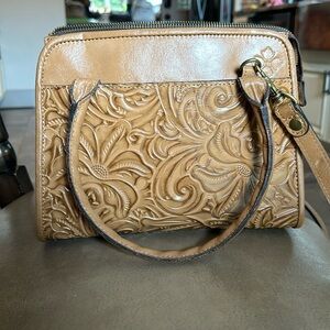 Authentic tooled leather Patricia Nash pocket/tote; like new